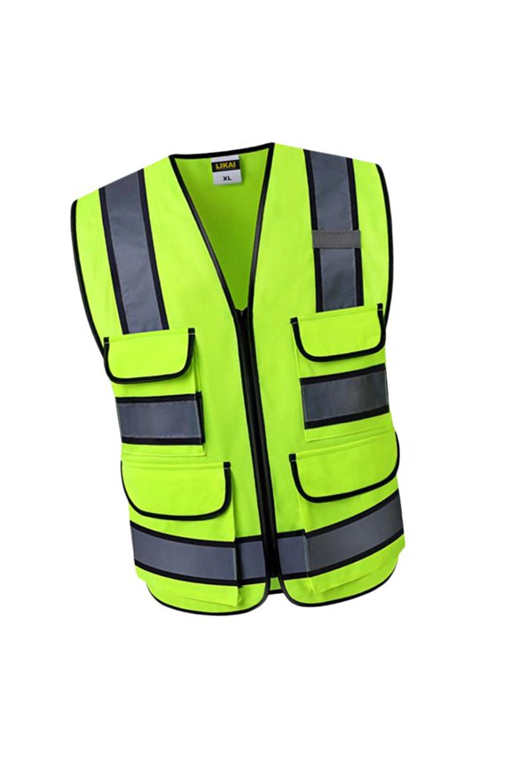 High Visibility Safety Vest with Pockets, Reflective Strips and Zipper Style-E