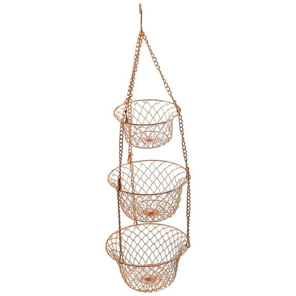 Zxpjkyu Iron 3 Tier Hanging Fruit Basket with Metal Ceiling Hooks Storage Organizer Rack Copper