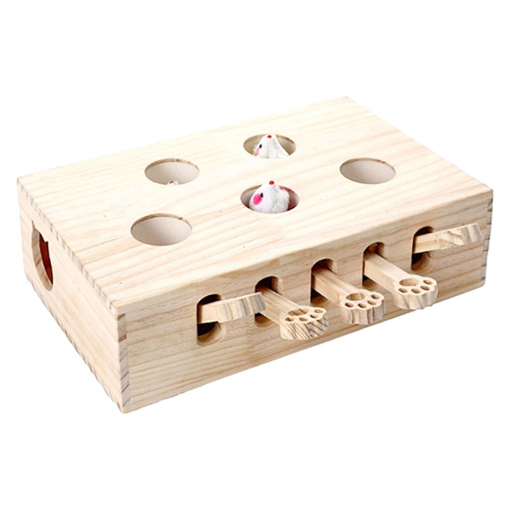 Zxpjkyu Kitten Cat Hunt Interactive Toys Solid 5 Holes Funny Indoor Easy Use Novelty Game Pet Training Tease Wooden Puzzle Box Cat mice