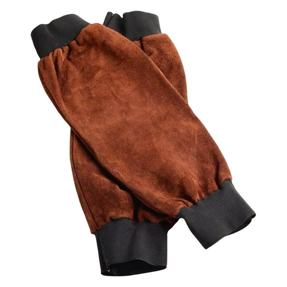 Zxpjkyu Welding Sleeves with Elastic Cuff Heat Resistant Artificial Leather Brown