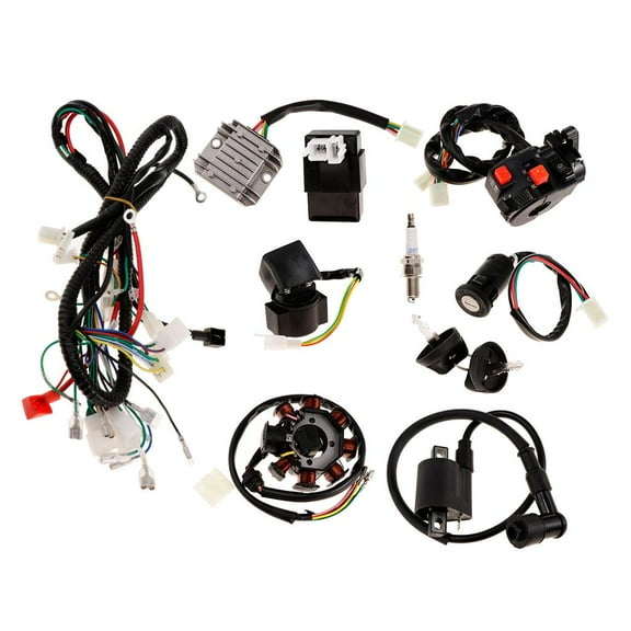 Zxpjkyu Wiring Harness Loom CDI Ignition Coil Spark Plug Key Switch Kit for 150cc 250cc