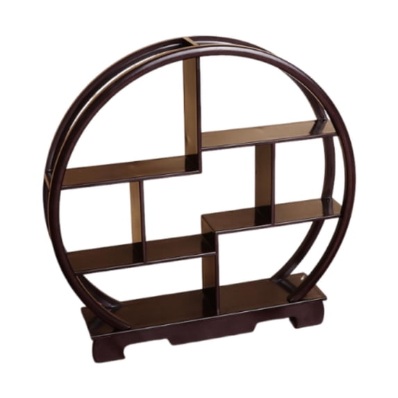Zxpjkyu Wooden Display Shelf Cabinets Rack Round Sturdy Chinese Display Stand for Office brown