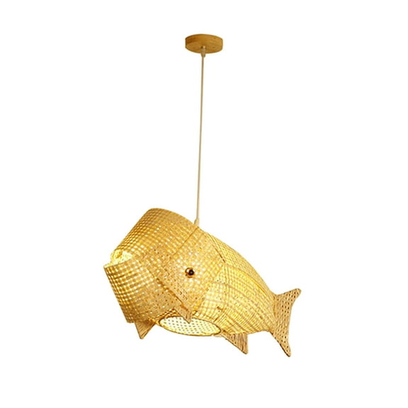 Zxpjkyu Woven Bamboo Pendant Lighting Fixtures Lampshade Decor Lamp Shade Replacement Ceiling Hanging Light Cover for Living Room Cafe, Fish Shaped Lampshade