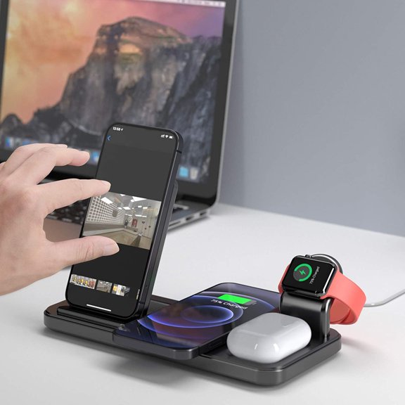 Zxsyw 4 in 1 Wireless Charger with 15W Fast Charging, Multifunctional Foldable Design, Circuit Protection & Sensitive Sensing, Compatible with All Qi-Enabled Devices