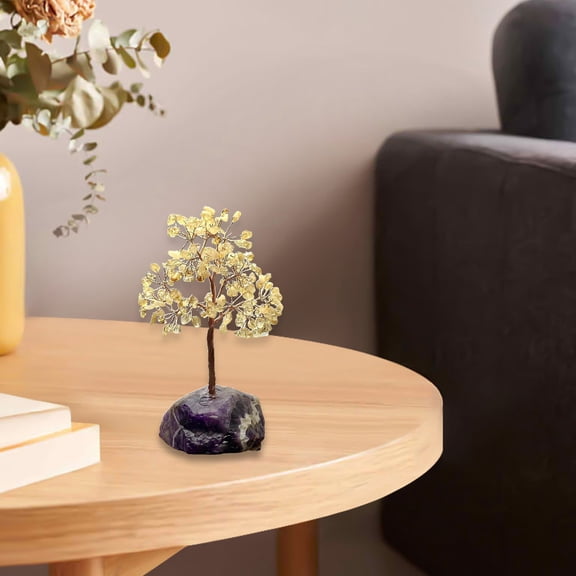 Zxsyw Citrine Tree Ornament with Stone Base - Unique Decorative Accent for Desk, Stylish Table Centerpiece, Ideal Gift for Office and Living Room Decor