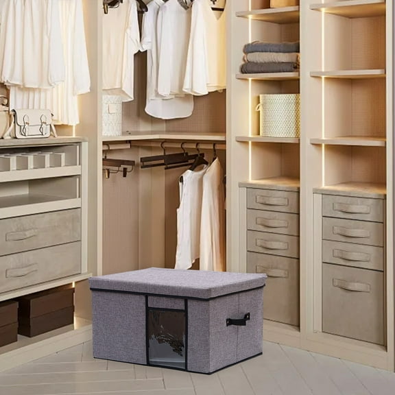 Zxsyw Large Clear Plastic Storage Bins with Washable Perspective Window - Household Clothes Organizer and Miscellaneous Sorting Box for Art and Crafts, Large Capacity Oxford Textile Bin