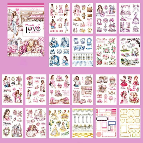 Zxsyw Pre-Cut Journaling Sticker Book 20 Sheets Fashion Women Coffee Scrapbook Stickers Pet Stickers for Junk Journal Supplies Vintage Stickers for Scrapbookin