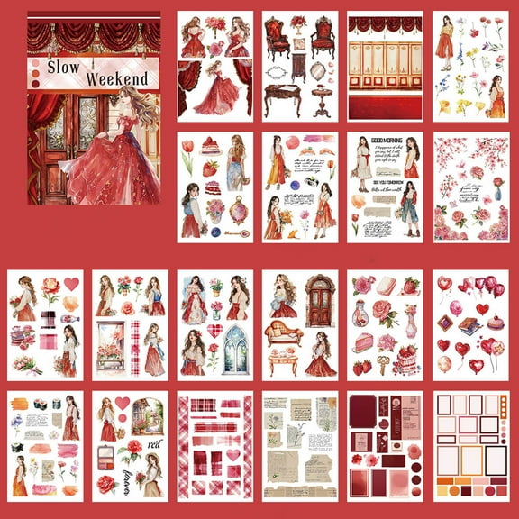 Zxsyw Pre-Cut Journaling Sticker Book 20 Sheets Fashion Women Coffee Scrapbook Stickers Pet Stickers for Junk Journal Supplies Vintage Stickers for Scrapbookin