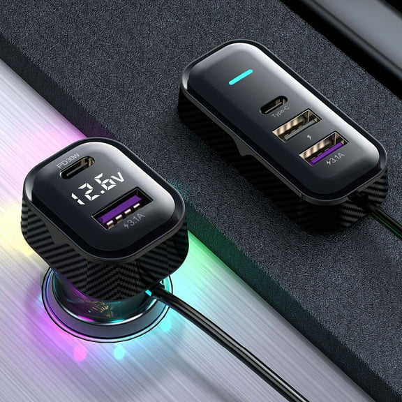 Zxsyw Rear Seat Car Charger with 5-Port USB, 30W Fast Charging, 1.5M Extension Cord, Bluetooth Compatible for Mobile Devices, Ambient Light for Smartphone and Tablet Charging