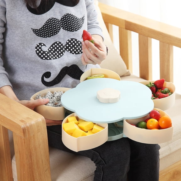 Zxsyw Rotating Snack Box, Double Layer Fruit Tray, Compartment Candy Holder for Living Room, Creative Melon Tray, Versatile Serving Dish for Parties and Gatherings