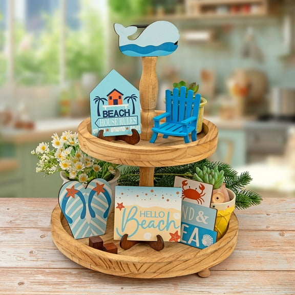 Zxsyw Summer Ocean Stacked Tray Set - Blue and White Coastal Decor for Beach House, Perfect for Summer Parties and Entertaining, Great Gift Idea for Coastal Living