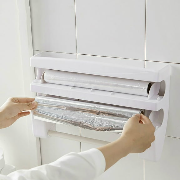 Zxsyw Wall Mounted Cling Film Cutter, Kitchen Storage Rack for Easy Access, Sliding Knife Style Foil Dispenser - Multi Functional Organizer for Food Wrapping