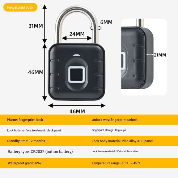 Zxsyw Waterproof Fingerprint Lock, Student Dormitory Security Padlock, Password or Fingerprint Lock for Cabinets and Doors – Antitheft Household Lock, Easy to Use