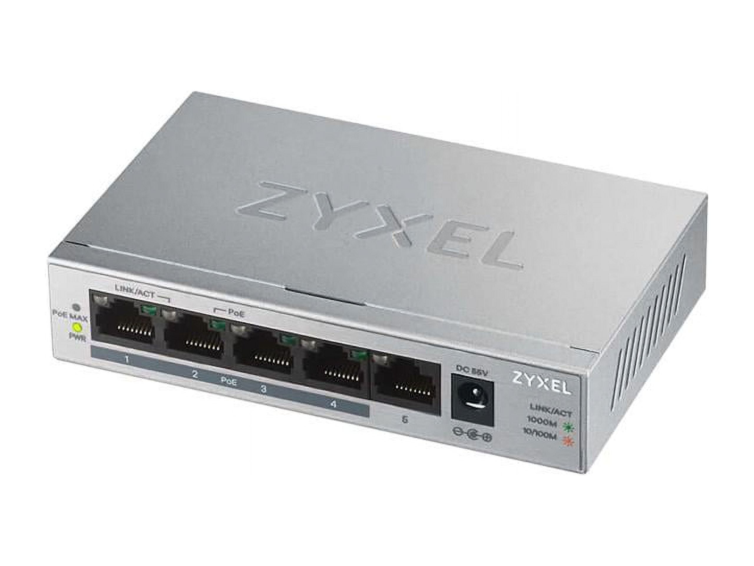 ZyXEL GS1005HP 5 Port POE+ Gigabit Ethernet Switch, 4 x PoE, 60W Budget, Fanless Metal, Desktop, 802.3at 802.3af, GS1005HP