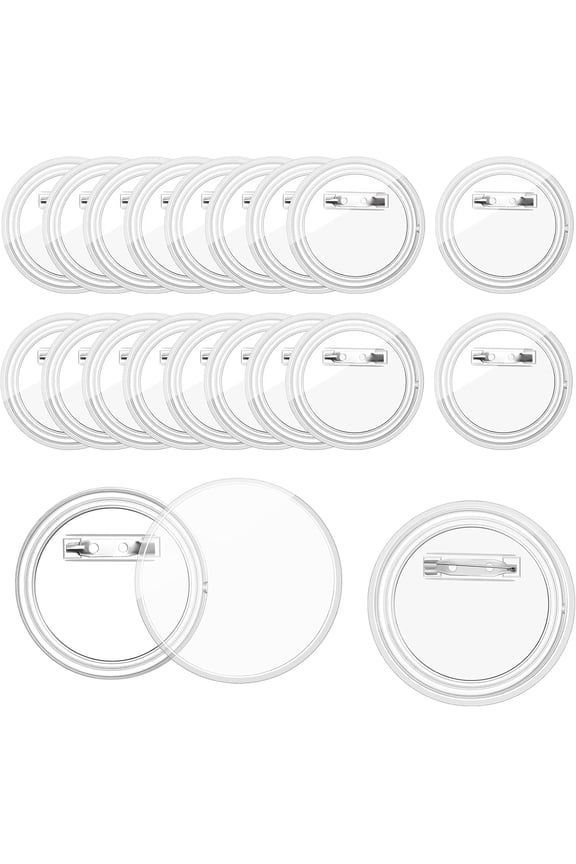 Clear Acrylic Button Pins, 20 Pack 3" DIY Craft Badge Blanks with Pin Backs