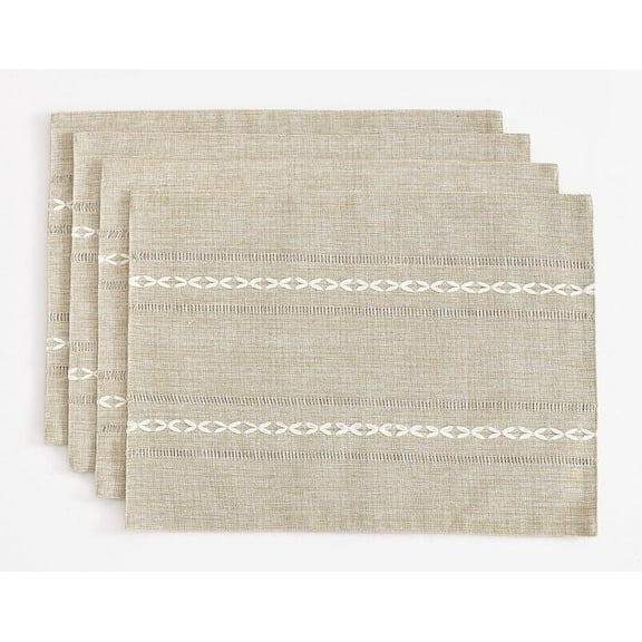 ZyYun Cotton Linen Placemats, Set of 4 Rustic Hemstitch Table Mats, 12" x 18", Coffee