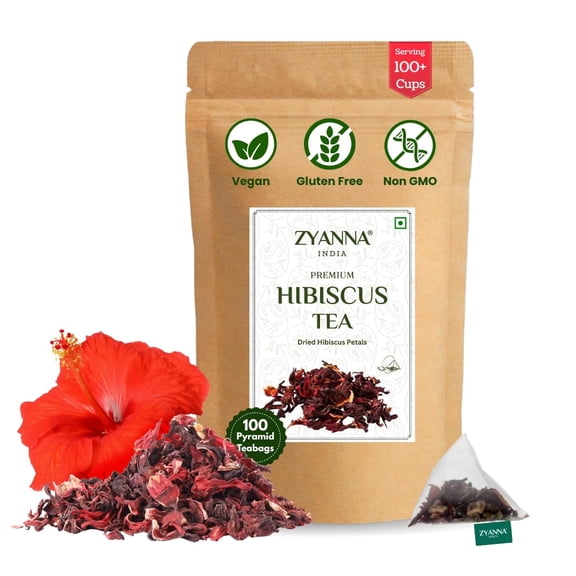 Zyanna Hibiscus Tea - 200 Cups | Flor de Jamaica Non GMO Caffeine Free Vegan Antioxidants | 100 Pyramid Teabags | Natural Premium Flower Petals | Tart Flavor Hot Iced Kombucha Herbal Green Tea bags
