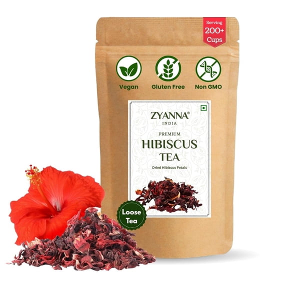 Zyanna Hibiscus Tea - Dried Natural Hibiscus Flower Petals | Loose 100g - 200 Cups | Caffeine-Free Herbal Tea with Tart & Refreshing Flavor | Brew Hot or Iced