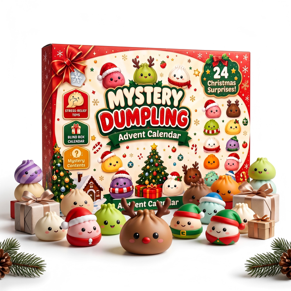 24 Days Dumpling Squish Christmas Advent Calendar 2026 - Cute Mystery Dumpling Toys Blind Box Stress Relief Fidget Stocking Stuffers
