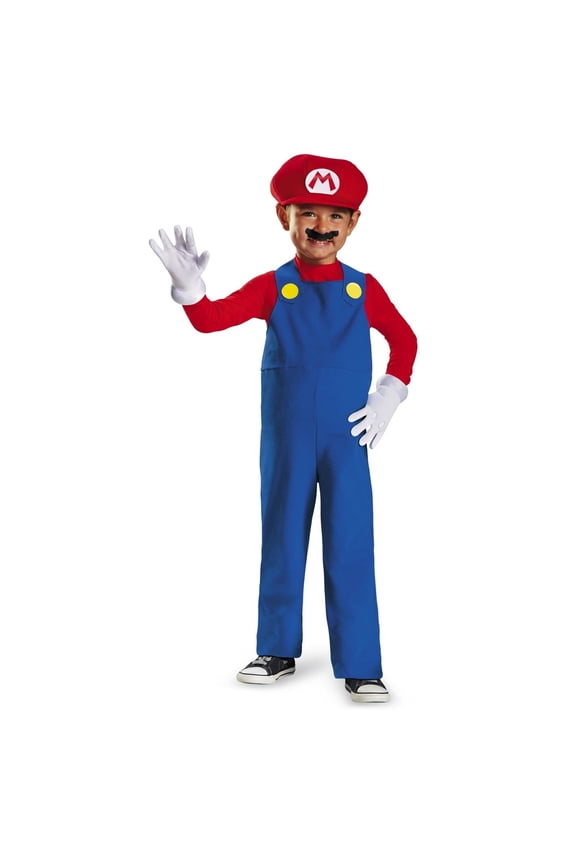 B*oys Plumber Cosplay Costume - Red & Green Fake Two Piece Overalls Jumpsuit - Video Game Character Dress Up with Hat Mustache Gloves Set