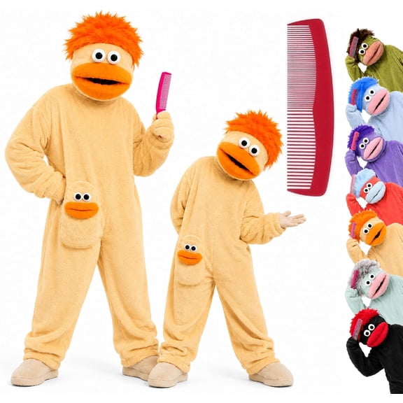 Zydvens Big Mouth Monster Adult Onesie with Large Comb Prop -  Big Mouth Puppet Cosplay Soft Plush Loungewear Pajamas - Oversized Fleece Sleepwear Costume Jumpsuit for Parent & Little One
