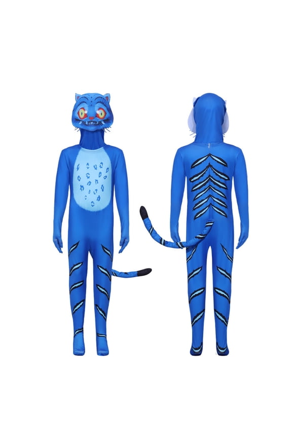 Blue Monster Cosplay Costume - Long Sleeve Stretch Animal Bodysuit - Cartoon Character Cosplay Overalls Jumpsuit with Mask Detachable Hood