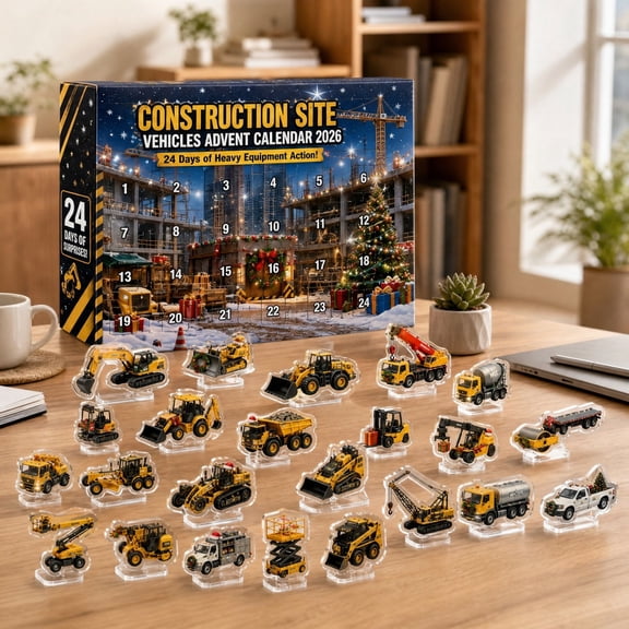 Zydvens Construction Vehicles Advent Calendar 2026 - 24 Days Countdown Blind Box Acrylic Excavator Truck Figures for B'oy's Christmas Toy Gifts & Stocking Stuffe Gifts
