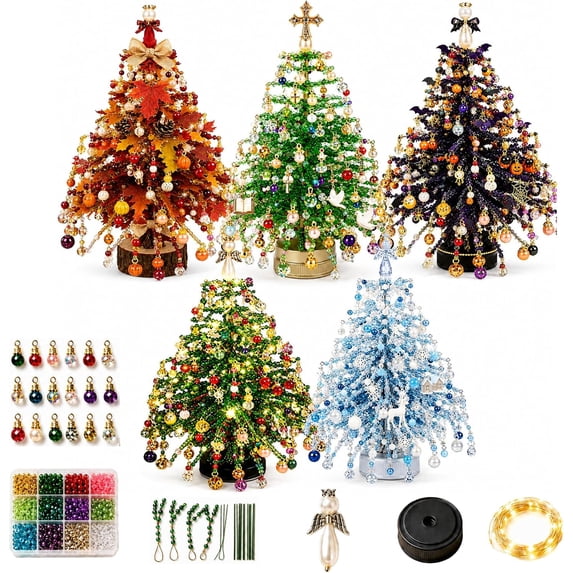 Zydvens DIY Halloween Beaded Tree Kit - 3D Crystal Bead Spooky Theme Set with Pumpkin Bat Ghost Charms LED Lights Tabletop Decor Apparel Accessories