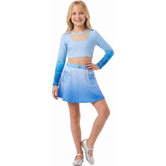 Zydvens G*irls Blue Princess Cosplay Costume- 2 Pcs Printed Crop Top and Pleated Skirt Set for Halloween Cosplay Birthday Party Fancy Outfit 5-12 Y