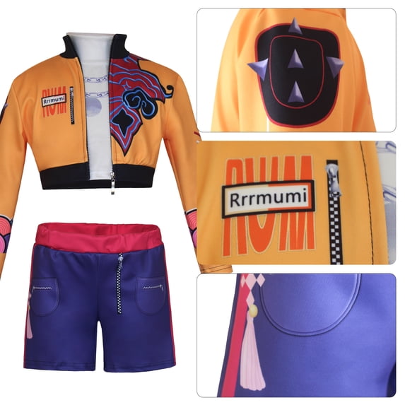 Zydvens Halloween Anime Cosplay Costume - Orange Purple Sleeveless Top Crop Jacket and Shorts 3-Piece Set - Concert Tour Stage Performance Outfit & Halloween Cosplay Dress Up