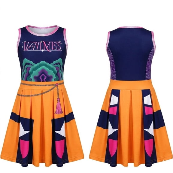 Zydvens Halloween Anime Cosplay Costume - Popular Singers Idol Blue Orange Sleeveless Pleated Skater Dress - Concert Tour Stage Performance Outfit & Halloween Cosplay Dress Up