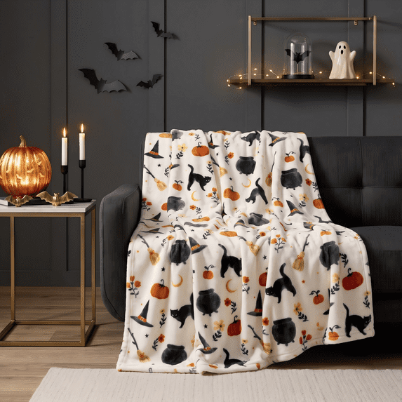 Zydvens Halloween Lounge Flannel Throw Blanket 60x70 Inch - Assorted Spooky Whimsical Classic Patterns Super Soft Plush Microfiber Fleece Cozy Couch Cover for Holiday Surprise Gift