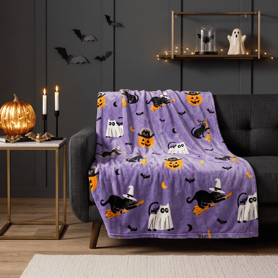 Zydvens Halloween Lounge Flannel Throw Blanket 60x70 Inch - Assorted Spooky Whimsical Classic Patterns Super Soft Plush Microfiber Fleece Cozy Couch Cover for Holiday Surprise Gift