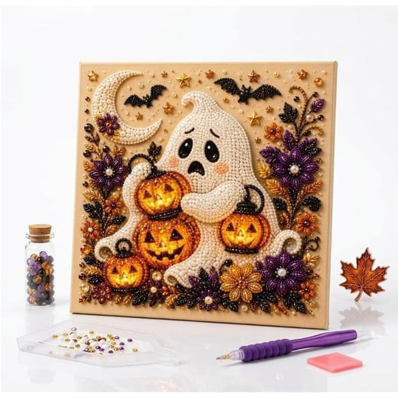 Zydvens Halloween Pearl Art DIY Kit - 3D Diamond Painting Gems Bead Crafts with Tools Set Spooky Cute Fall Home Wall Decor Beginner Adults Seasonal Gifts Accessories
