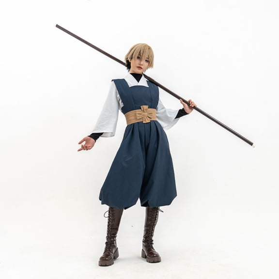 Zydvens Men Anime Cosplay Costume - Dark Blue Hakama Pants White Shirt Black Inner Bow Belt Gloves Set for Halloween Cosplay Birthday Party & Fancy Dress Up Sizes XS-XXXL