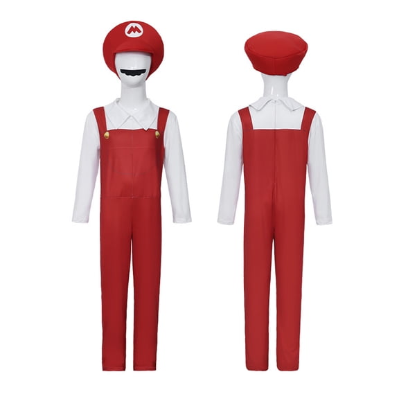 Zydvens Plumber Brothers Cosplay Costume - Red & Green Fake Two Piece Overalls Jumpsuit - Video Game Character Dress Up with Hat Mustache Set