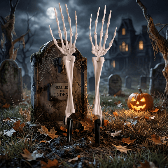 Zydvens Simulated Skeleton Bone Haunted House Props - Plastic Severed Zombie Hand Stakes - Realistic Groundbreaking Display