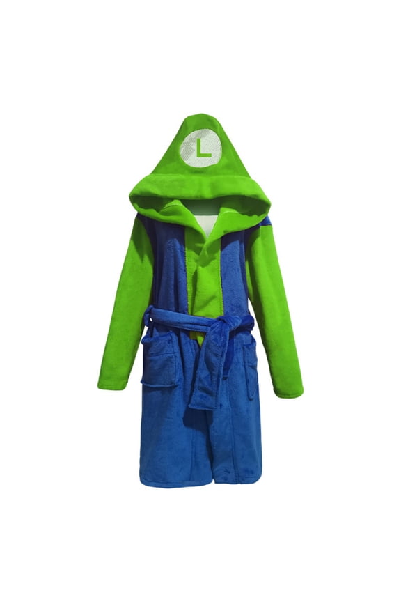 Unisex Cosplay Hooded Bathrobe - Adult Red Green Yellow Video Game Character Plush Fleece Robe - Retro Plumber Brothers Soft Sleepwear Lounge Wear