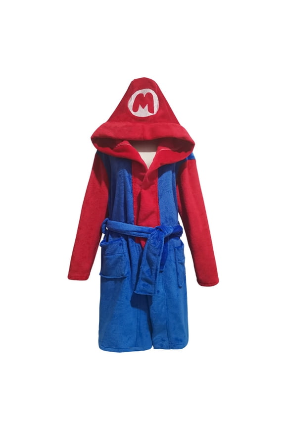 Unisex Cosplay Hooded Bathrobe - Adult Red Green Yellow Video Game Character Plush Fleece Robe - Retro Plumber Brothers Soft Sleepwear Lounge Wear