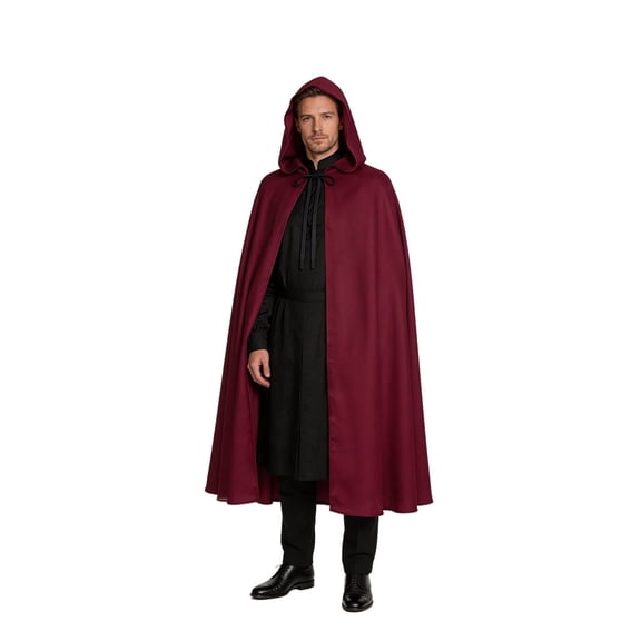 Zydvens Vampire Men's Hooded Cloak Cosplay Costume for Halloween - Adult Medieval Cape - Gothic Wizard Renaissance Costume Full Length Robe