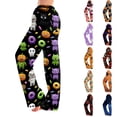 thumbnail image 1 of Zydvens Women Halloween Pajama Pants Wide Leg Lounge Wear with Pockets Soft Elastic Waist Drawstring Sleepwear Bottoms Cute Cartoon Cat Pumpkin Costume Cosplay Party S-3XL, 1 of 7