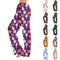 thumbnail image 1 of Zydvens Women Halloween Pajama Pants Wide Leg Lounge Wear with Pockets Soft Elastic Waist Drawstring Sleepwear Bottoms Spooky Pumpkin Ghost Sweet Print Costume Cosplay S-3XL, 1 of 7