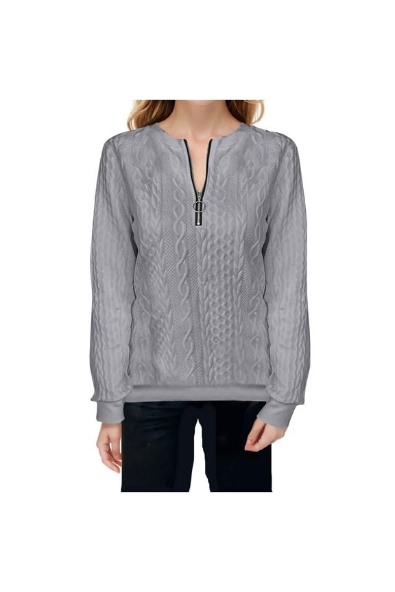 1/4 Zip Sweatshirts for Women Long Sleeve Shirts Solid Color Pullover Top Loose Fitting