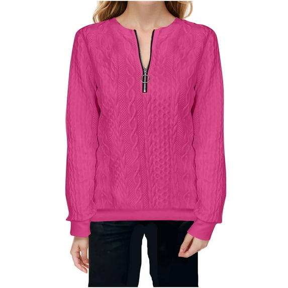 ZyeKqe 1/4 Zip Sweatshirts for Women Long Sleeve Shirts Solid Color Pullover Top Loose Fitting