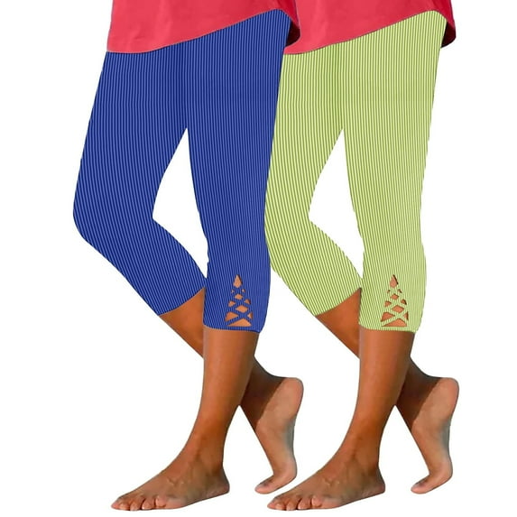 ZyeKqe 2 PC Capri Leggings for Women High Waisted Capris Criss Cross Side Ribbed Knit Summer Cropped Beach Pants
