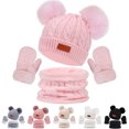 thumbnail image 1 of ZyeKqe Kids Clothes 3 Pack Winter Warm Outwear Knitted Sets Cute Beanie Hat Solid Color Gloves Fleece Lined Scarfs, 1 of 5