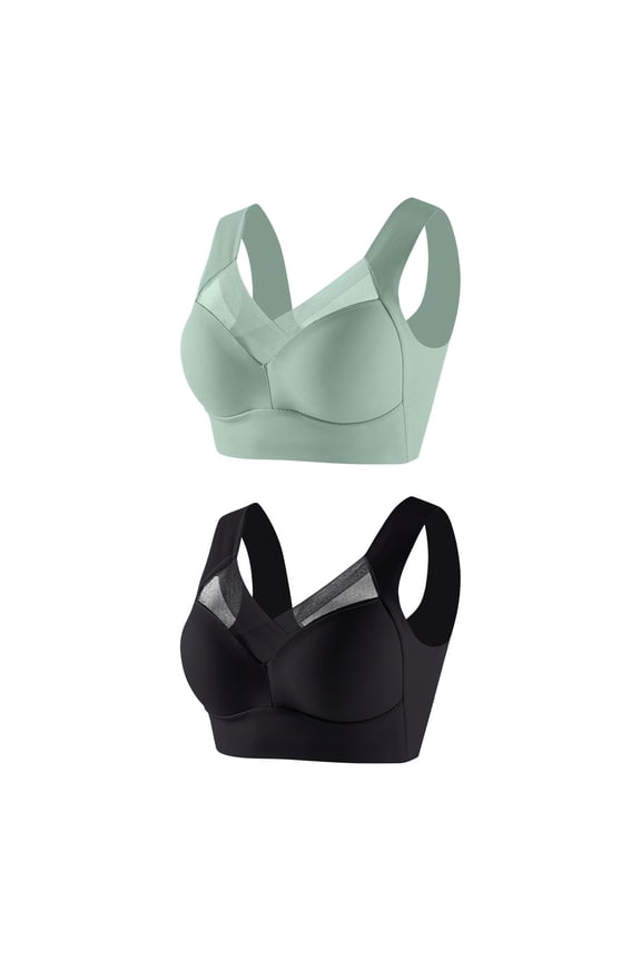2 Pack Plus Size Womens Sport Bras Full Coverage Wireless Seamless Padded Lifting Push up Bras