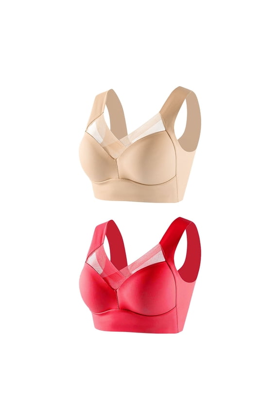 2 Pack Plus Size Womens Sport Bras Full Coverage Wireless Seamless Padded Lifting Push up Bras