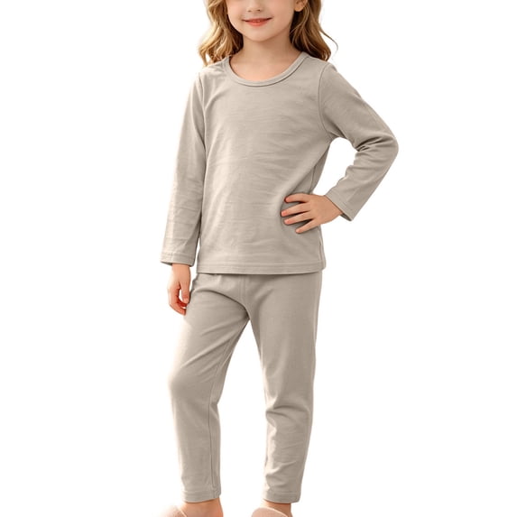 ZyeKqe 2 Piece Sets for Kids Cotton Crewneck Long Sleeve Shirts Lightweight Soft Comfy Casual Pants Loungewear Outfits(4-5 Years,Khaki)