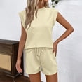 thumbnail image 1 of ZyeKqe 2 Piece Sets for Women Cap Sleeve Crewneck Tops Drawstring Elastic Waist Shorts with Pockets Workout Suits, 1 of 9